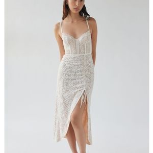 Urban Outfitters Cream Lace Midi Dress with Slit